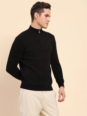 Black Poly Blend Knit Pullover
