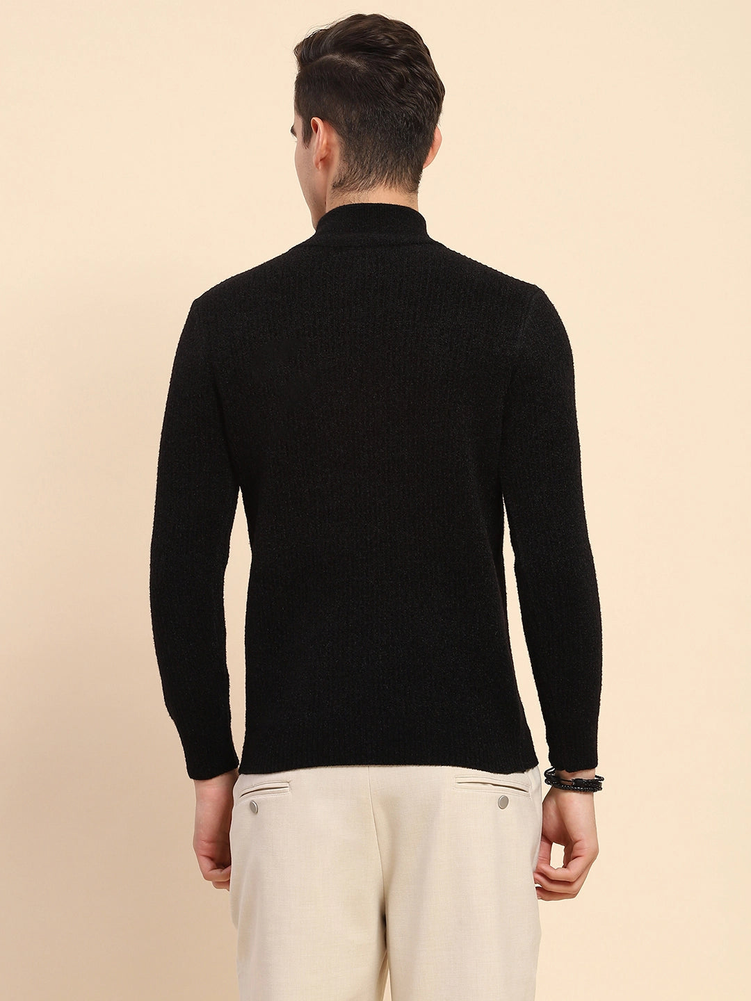 Black Poly Blend Knit Pullover