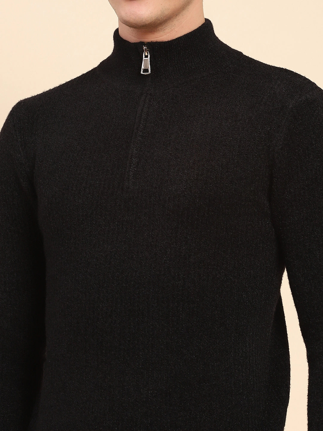 Black Poly Blend Knit Pullover