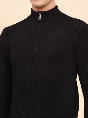 Black Poly Blend Knit Pullover