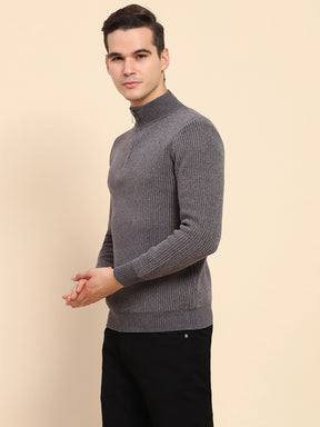 Grey Poly Blend Knit Pullover