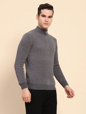 Grey Poly Blend Knit Pullover