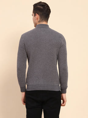 Grey Poly Blend Knit Pullover