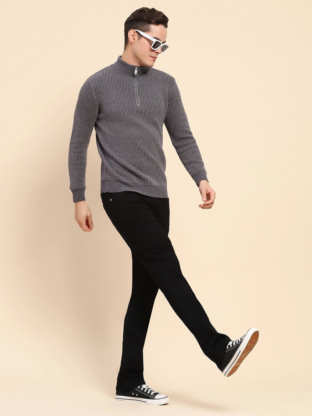 Grey Poly Blend Knit Pullover