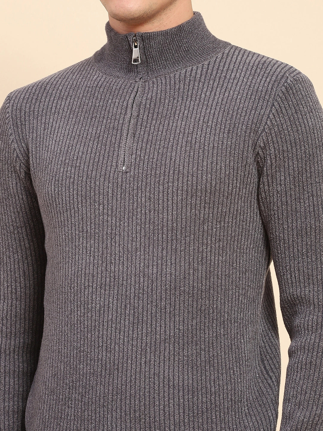 Grey Poly Blend Knit Pullover