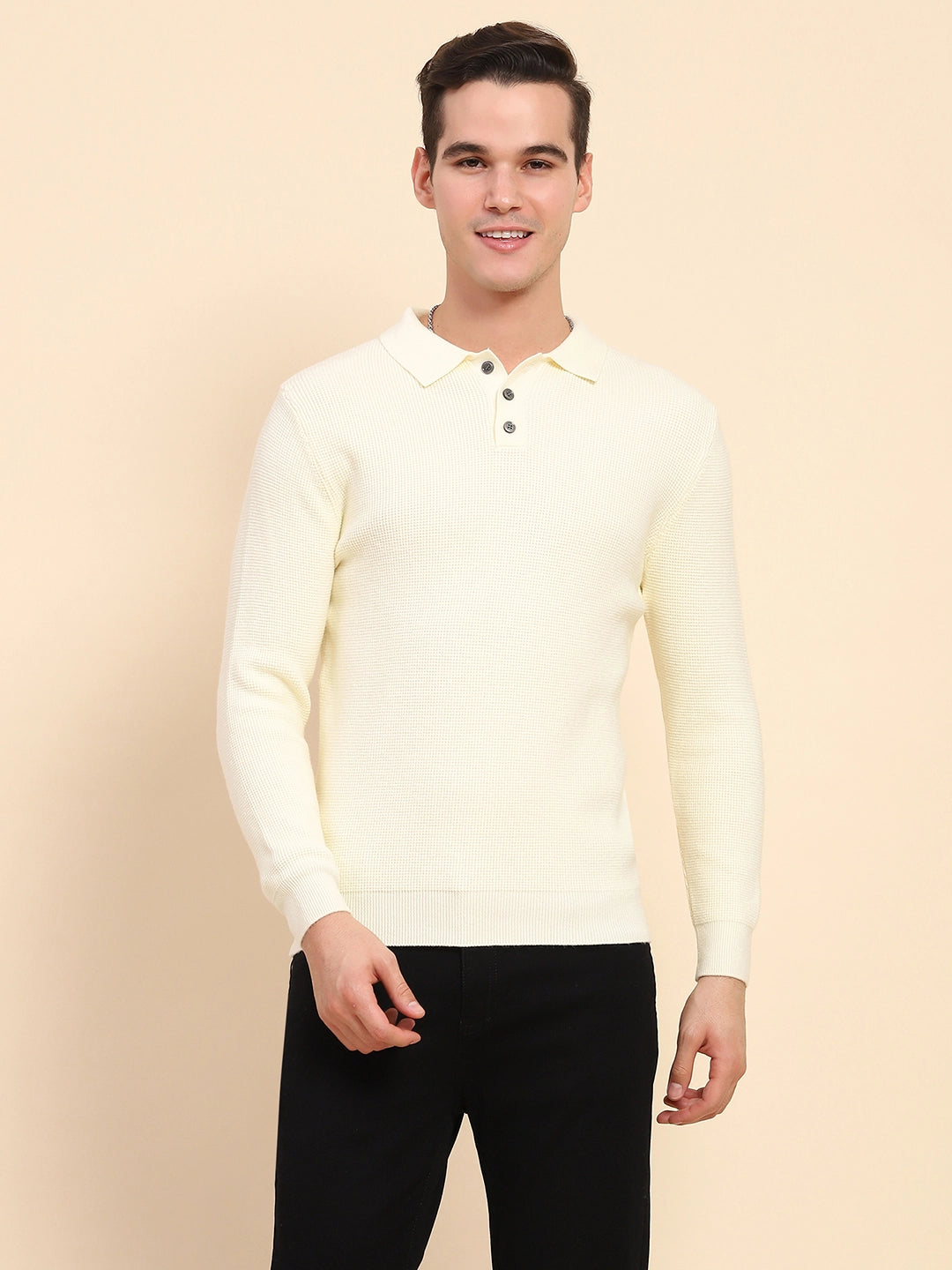 Off White Poly Blend Knit Pullover