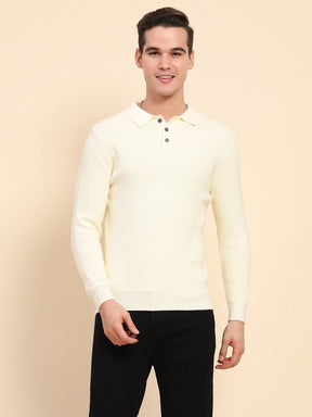 Off White Poly Blend Knit Pullover