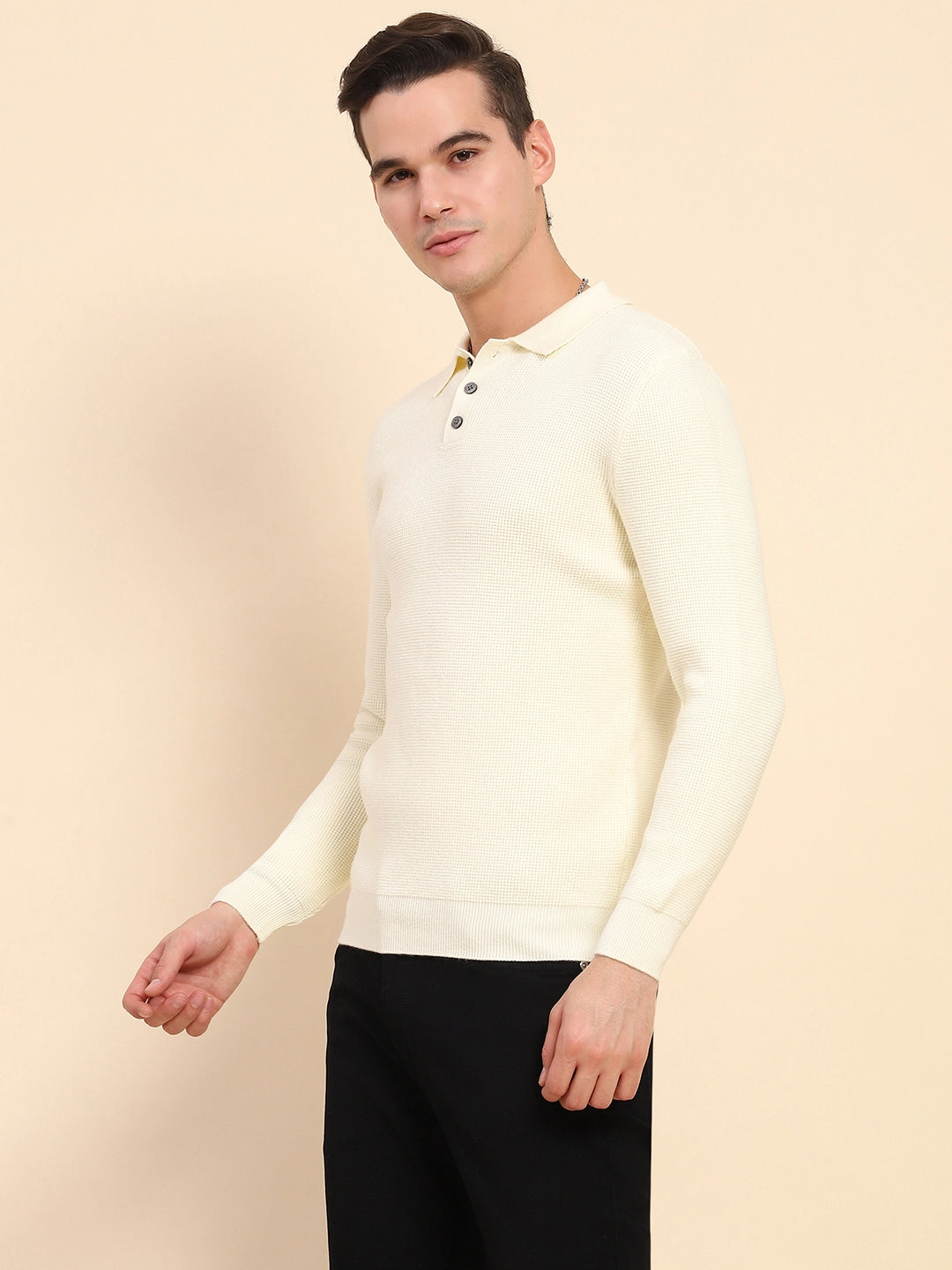 Off White Poly Blend Knit Pullover
