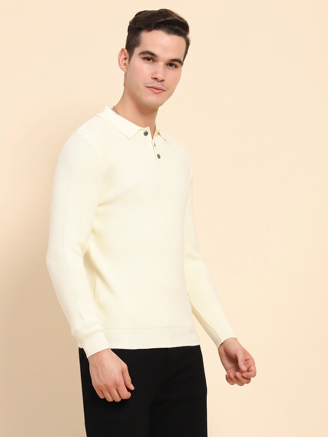 Off White Poly Blend Knit Pullover