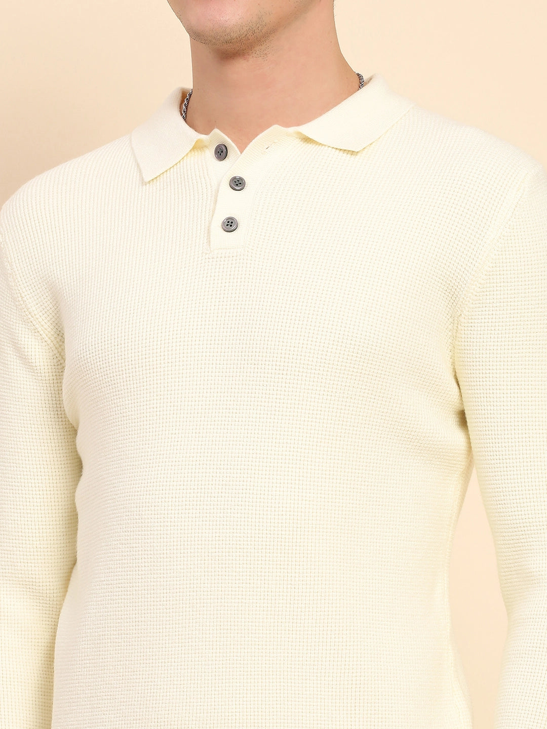 Off White Poly Blend Knit Pullover