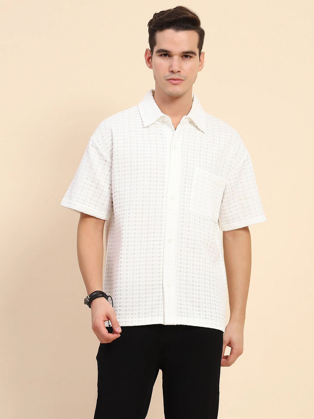 White Poly Blend Oversized Shirt