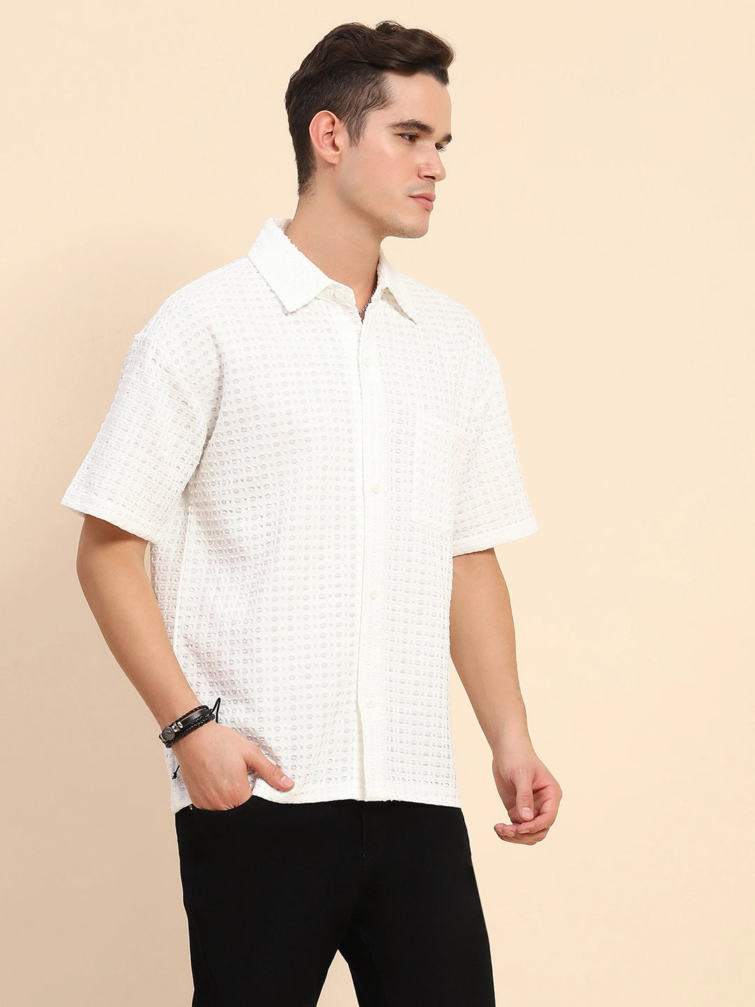 White Poly Blend Oversized Shirt
