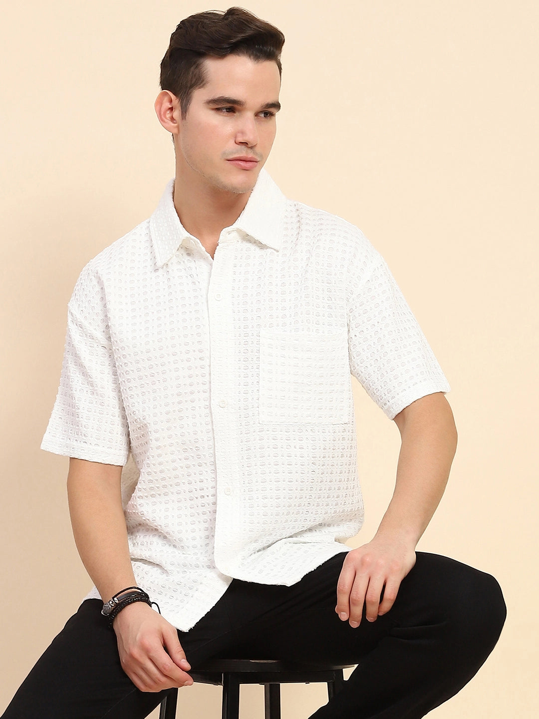White Poly Blend Oversized Shirt