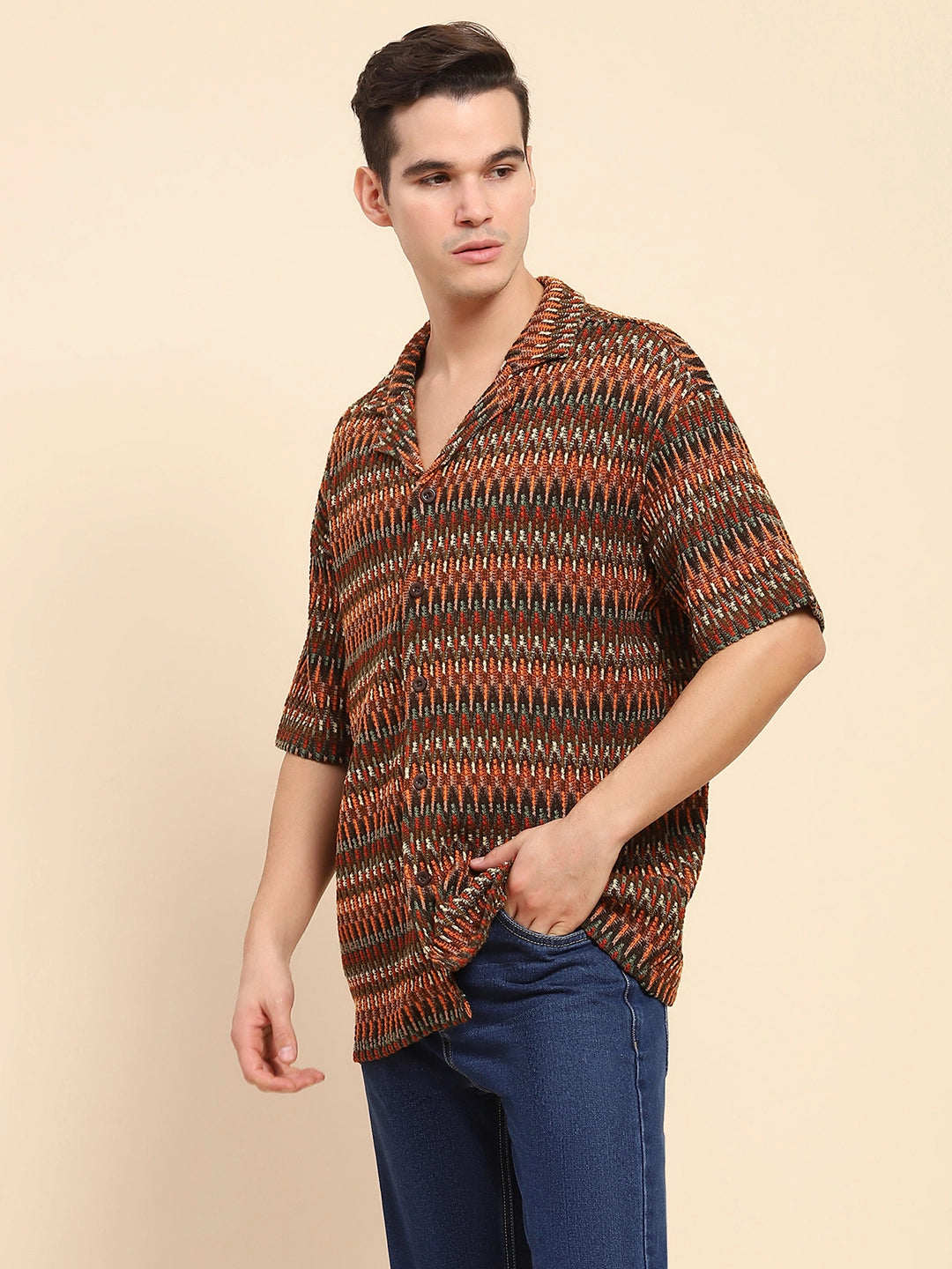 Multi Poly Blend Textured Oversized Shirt