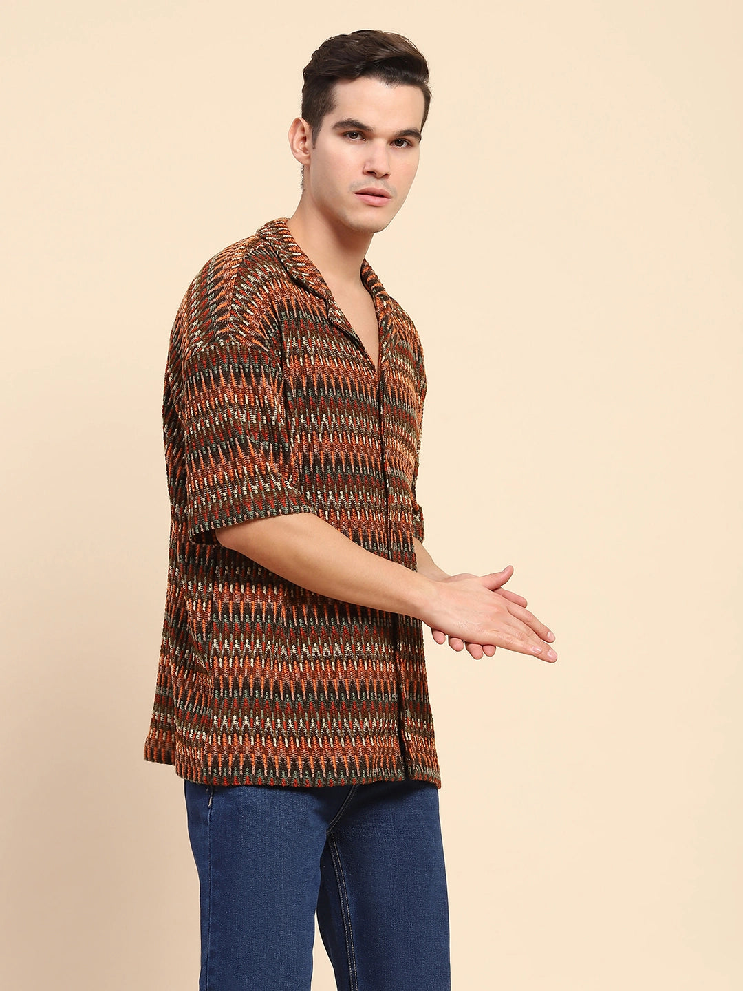 Multi Poly Blend Textured Oversized Shirt