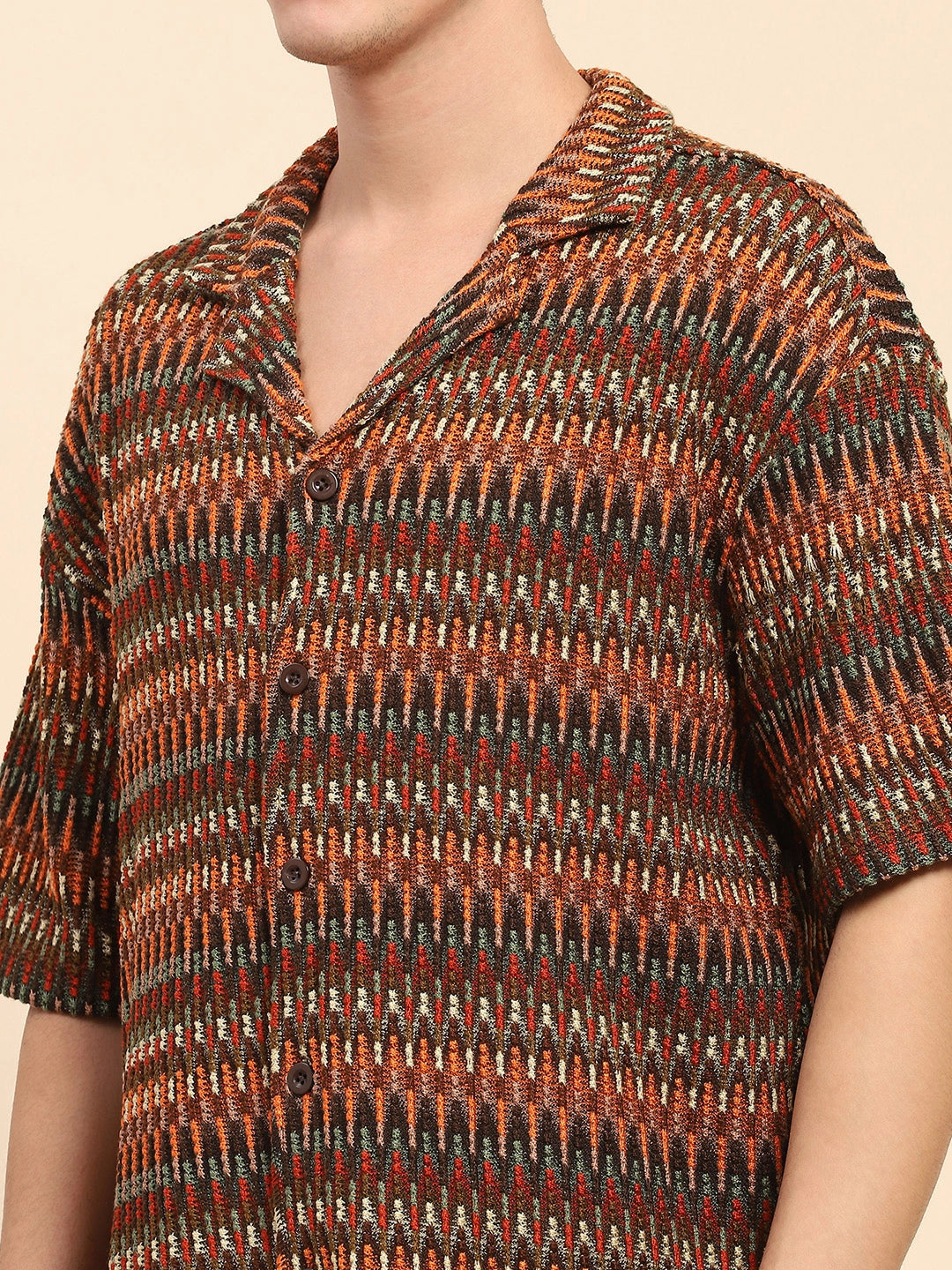 Multi Poly Blend Textured Oversized Shirt