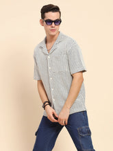 Blue Cotton Textured Casual Shirt