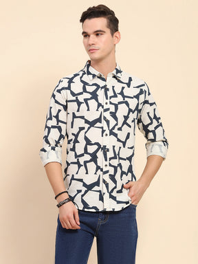 Navy Abstract Cotton Casual Shirt