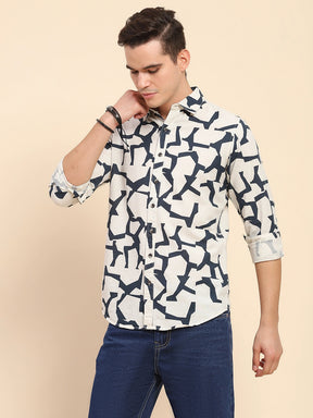 Navy Abstract Cotton Casual Shirt
