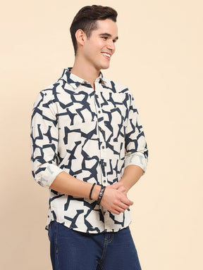 Navy Abstract Cotton Casual Shirt