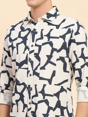 Navy Abstract Cotton Casual Shirt