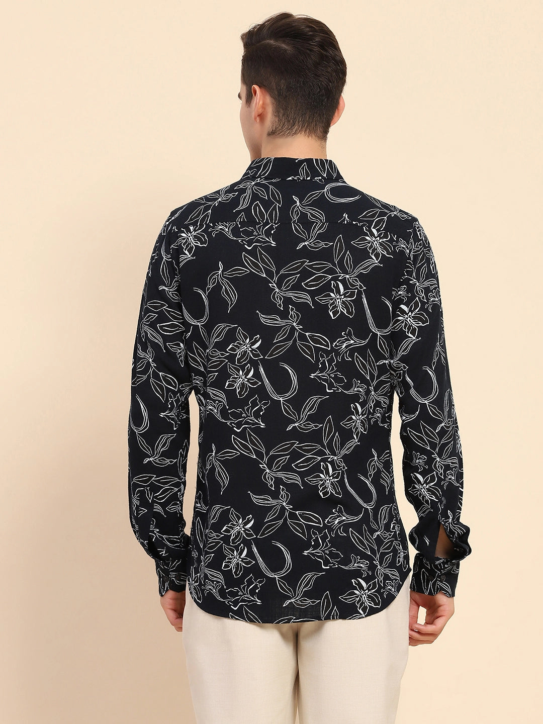 Navy Cotton Floral Casual Shirt