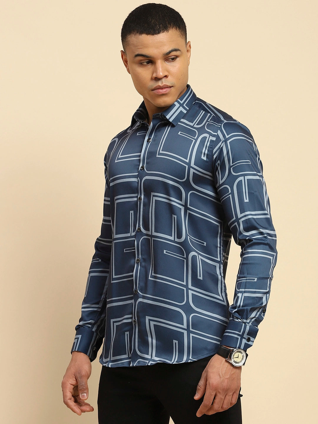 Blue Cotton Blend Tailored fit Shirt - Global Republic