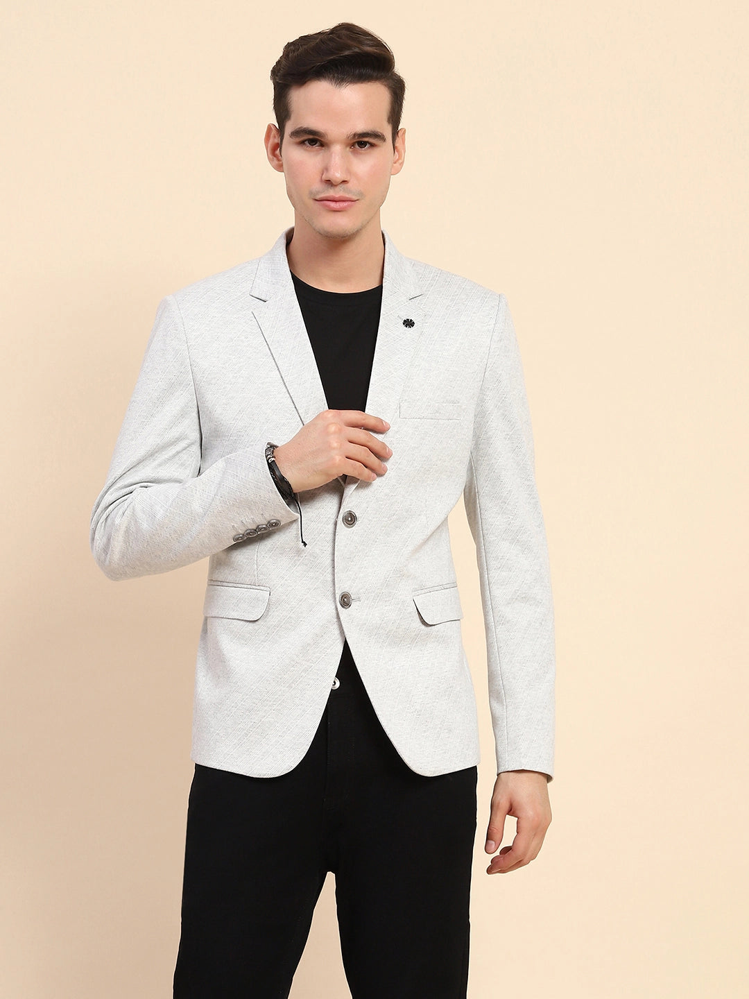 Grey  Diagonal Line Textured Coat - Global Republic
