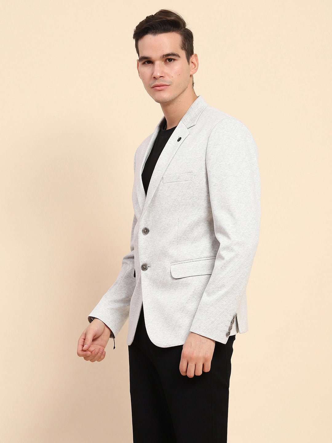 Grey  Diagonal Line Textured Coat - Global Republic