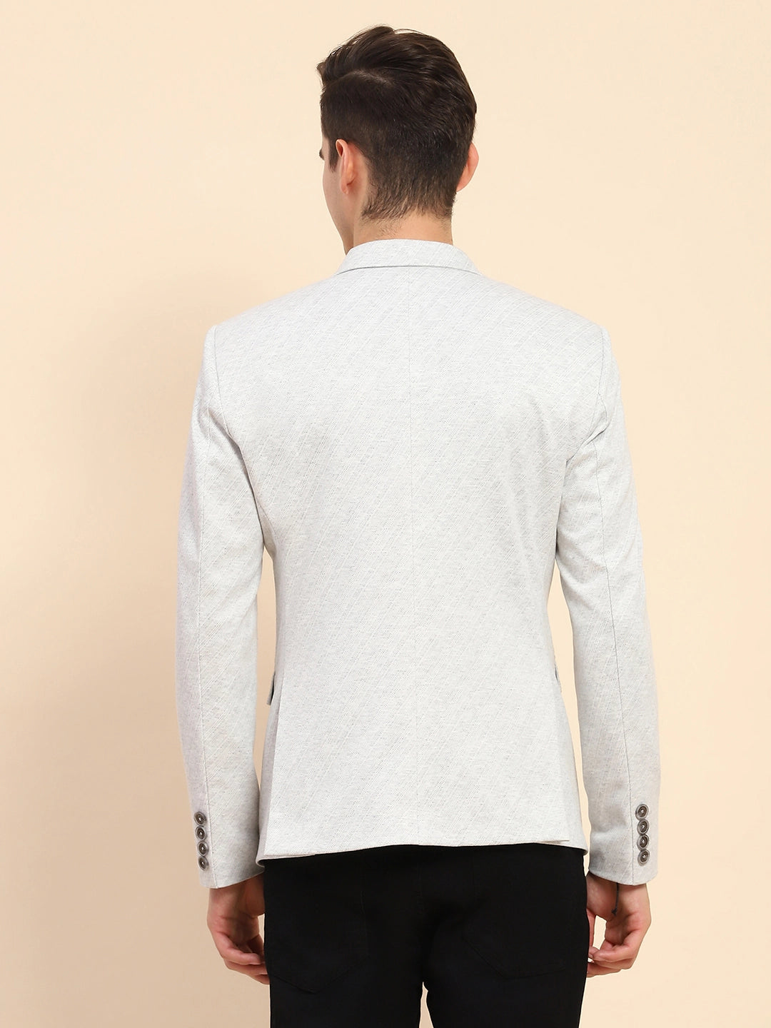 Grey  Diagonal Line Textured Coat - Global Republic