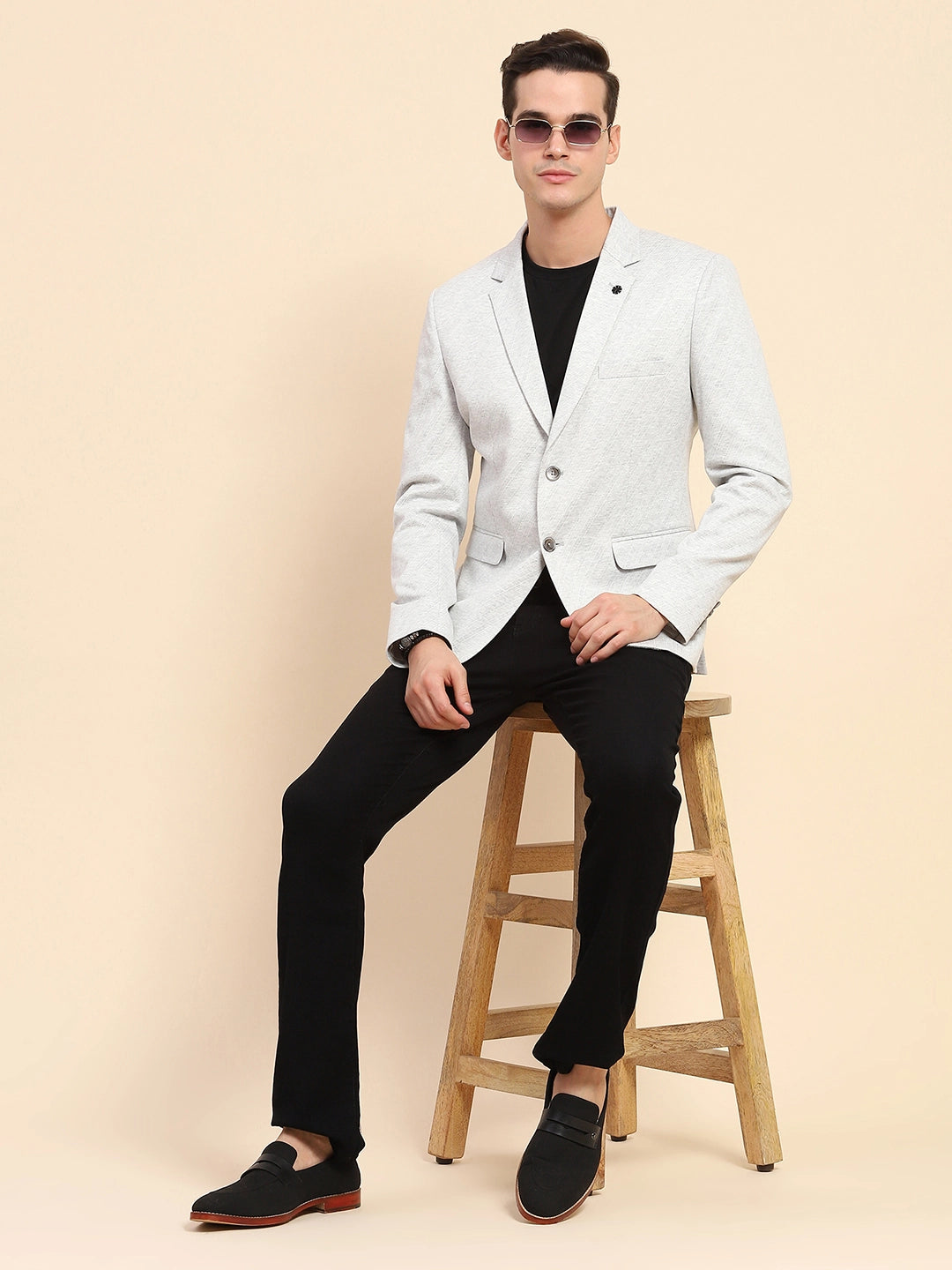 Grey  Diagonal Line Textured Coat - Global Republic