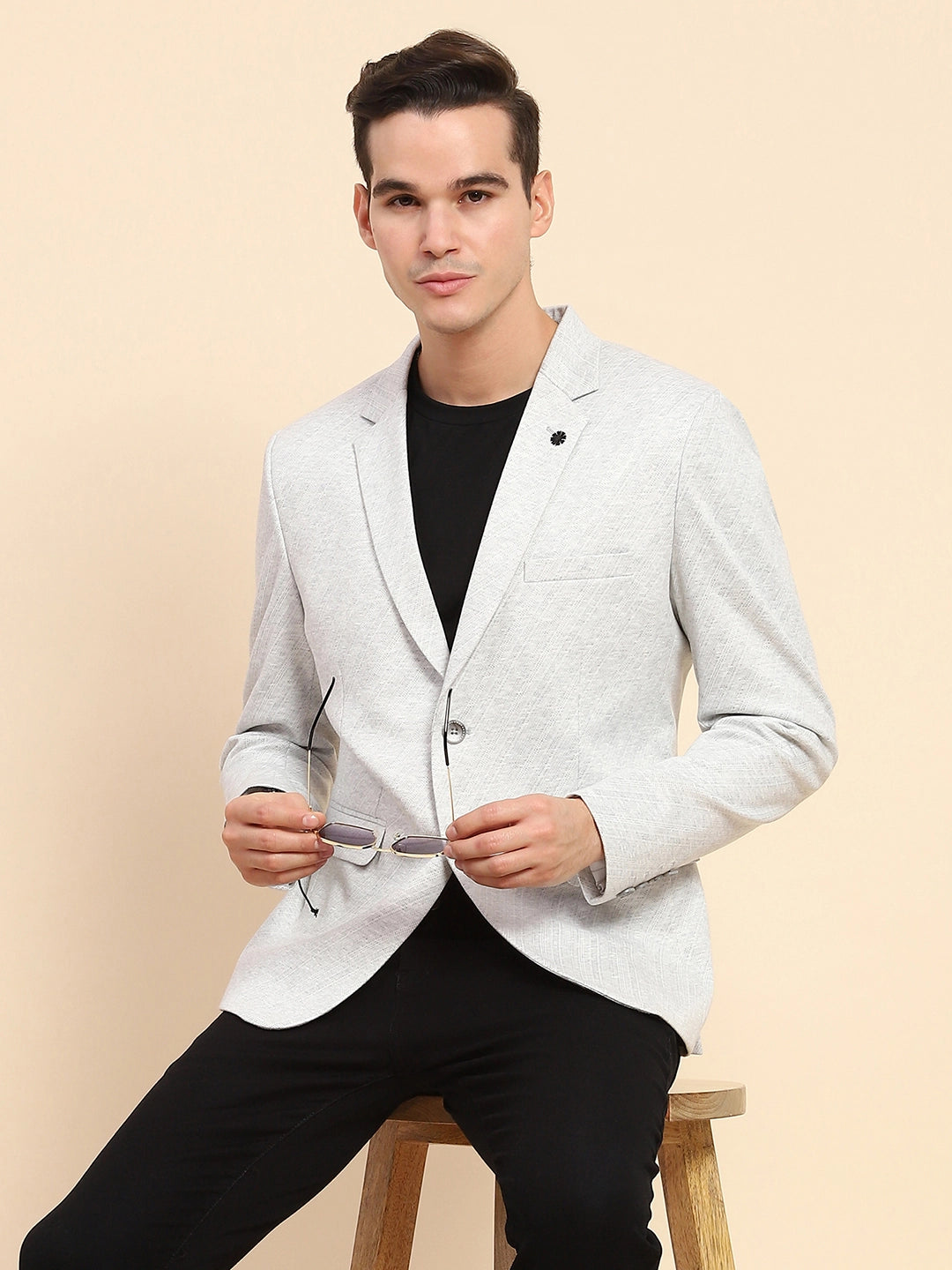 Grey  Diagonal Line Textured Coat - Global Republic