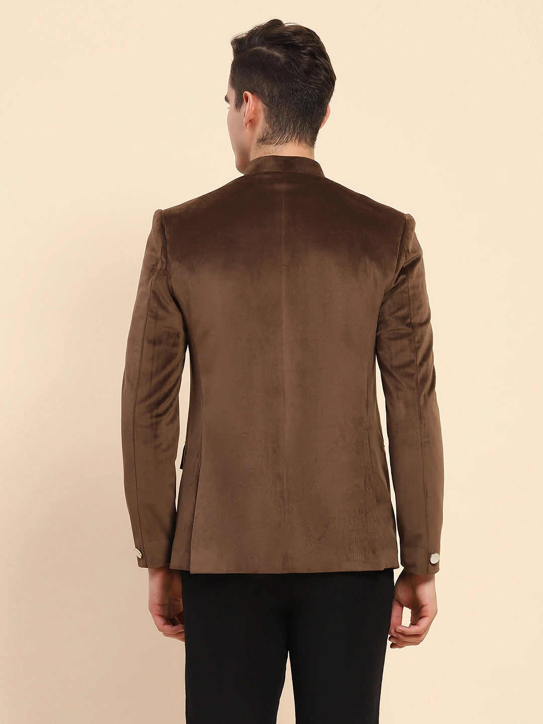 Brown Velvet Zari Embroidered Winter Wear Coat - Global Republic