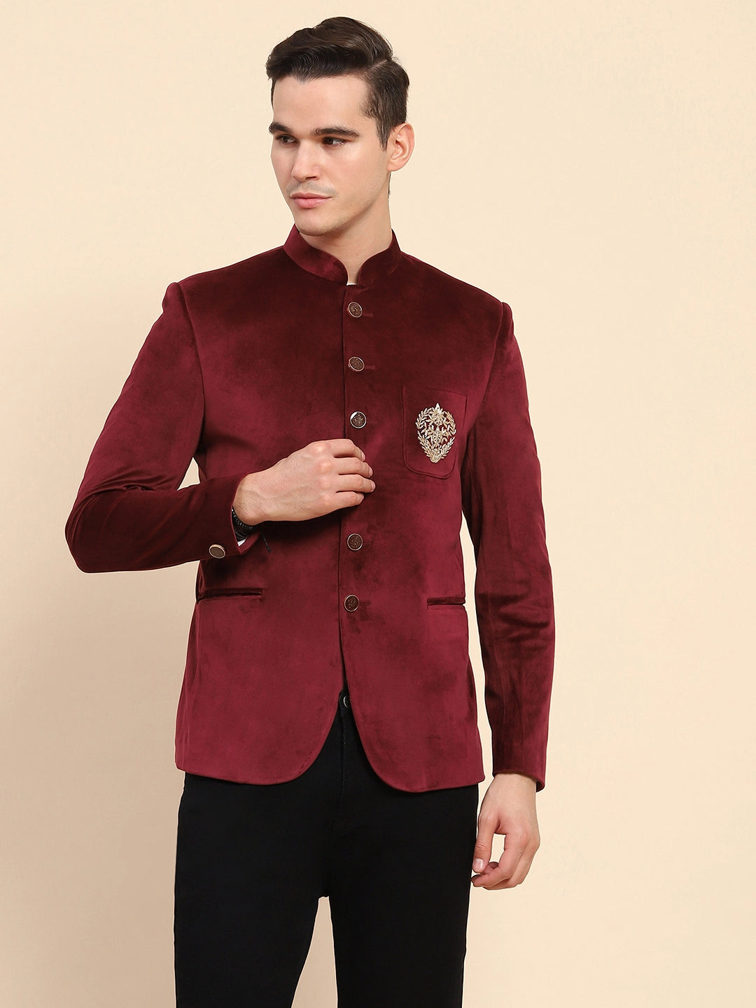 Maroon Velvet Zari Embroidered Coat