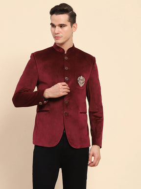 Maroon Velvet Zari Embroidered Coat