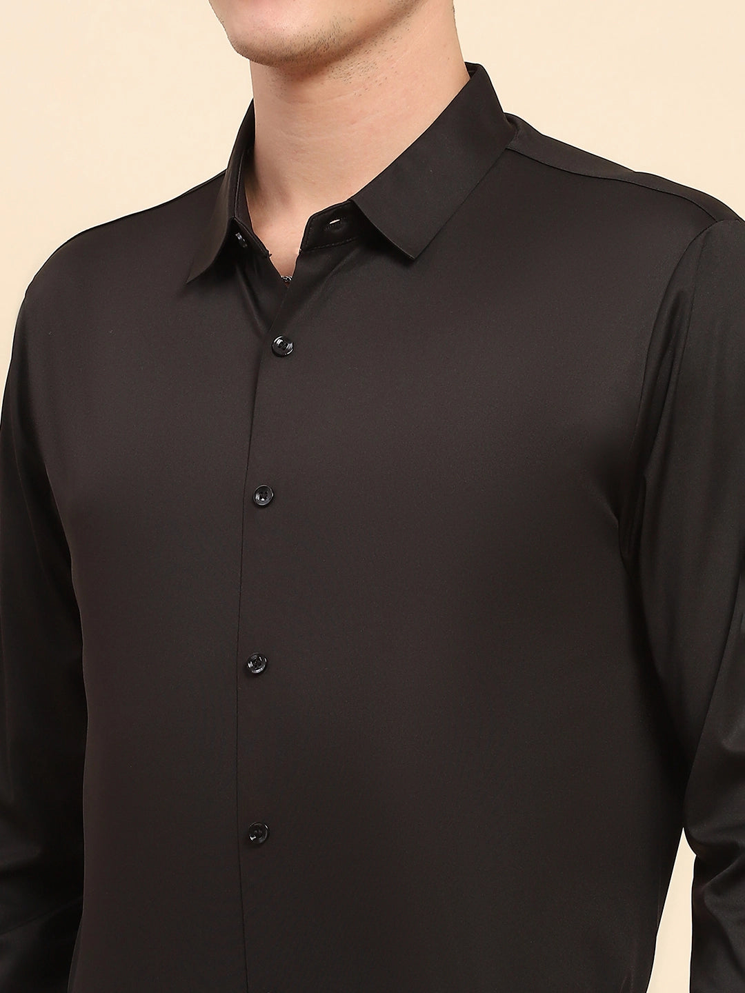 Black Nylon Blend Solid Formal Shirt - Global Republic