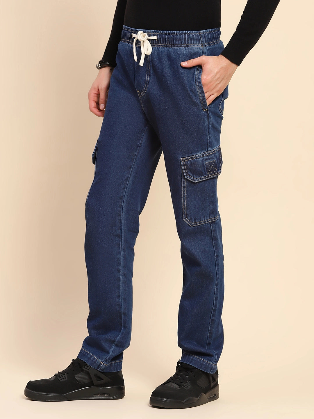 Blue Cotton Blend Solid Lower