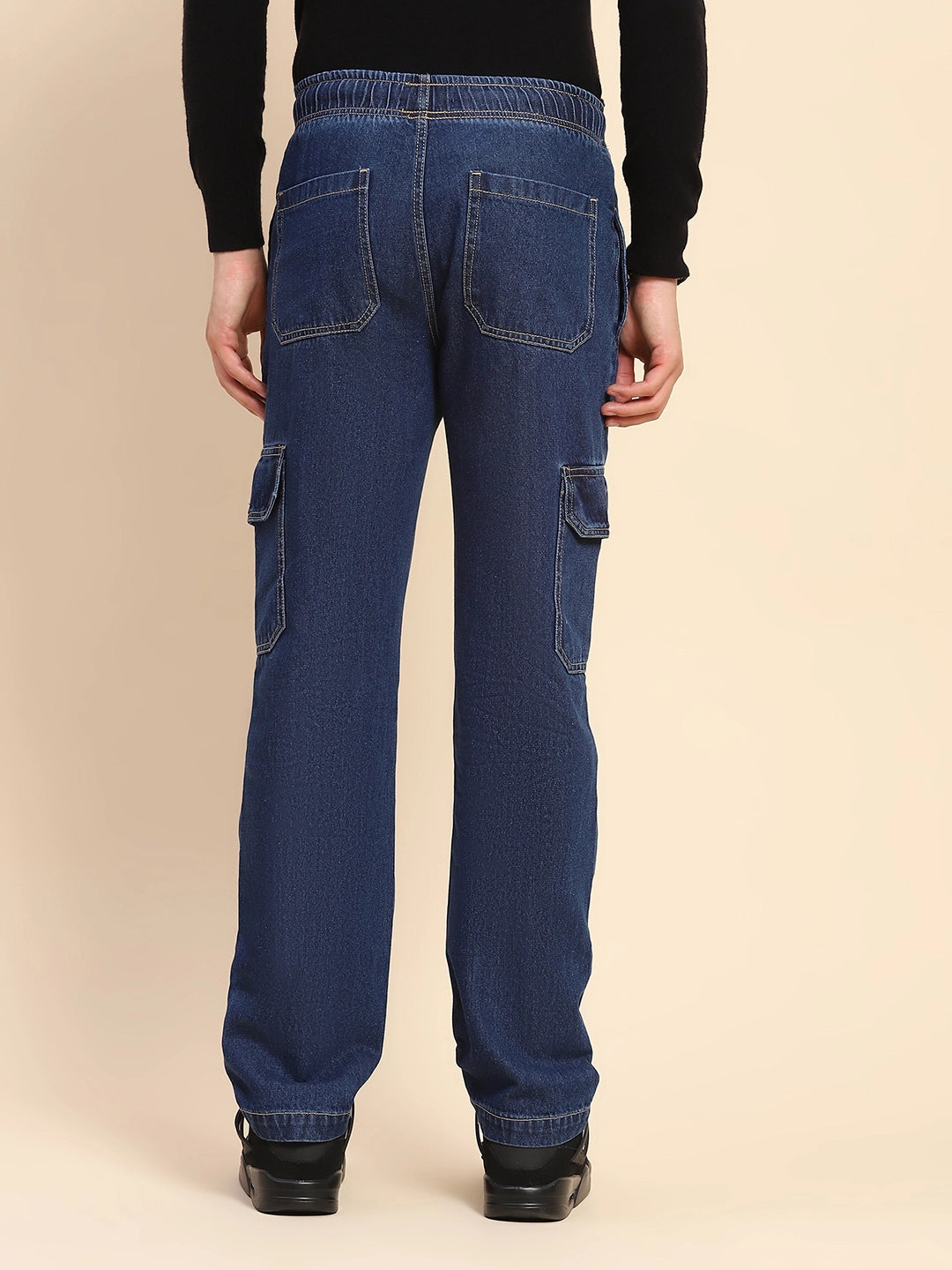 Blue Cotton Blend Solid Lower