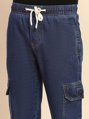 Blue Cotton Blend Solid Lower
