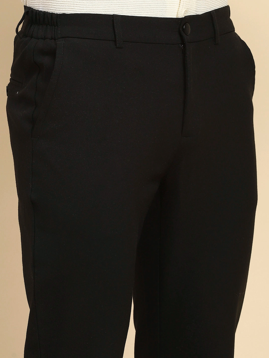 Black Relaxed Fit Cotton Blend Trouser - Global Republic