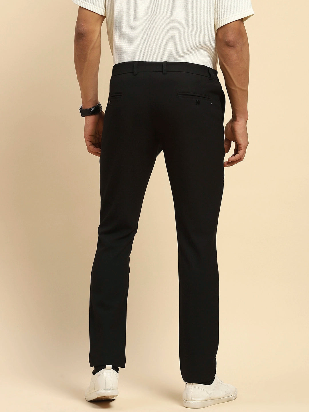 Black Relaxed Fit Cotton Blend Trouser - Global Republic