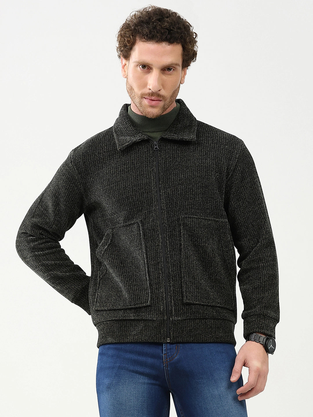 Dark Grey Wool-Blend Zipper Jacket