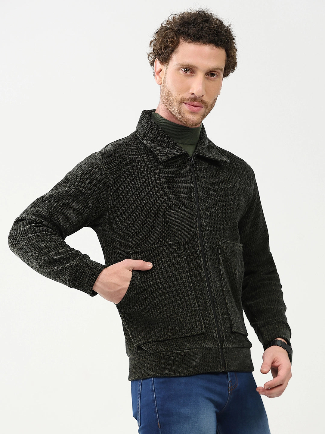 Dark Grey Wool-Blend Zipper Jacket