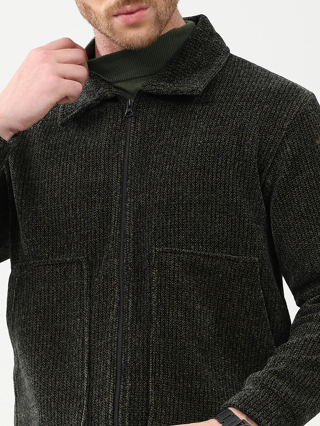 Dark Grey Wool-Blend Zipper Jacket