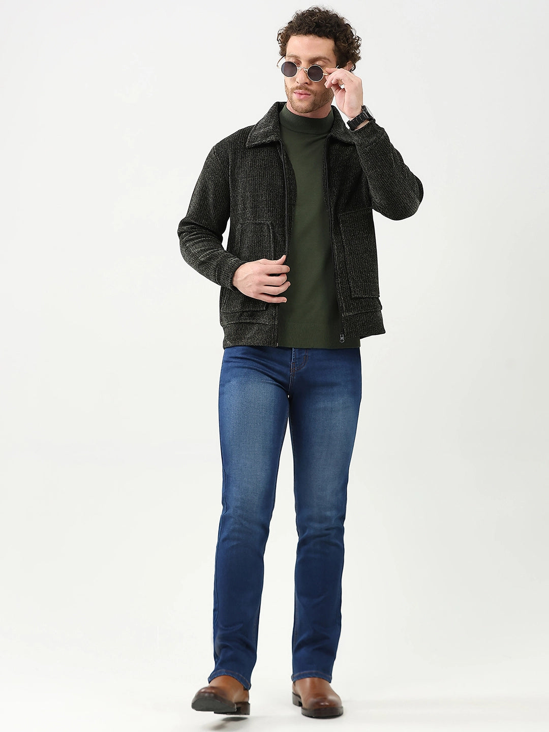 Dark Grey Wool-Blend Zipper Jacket