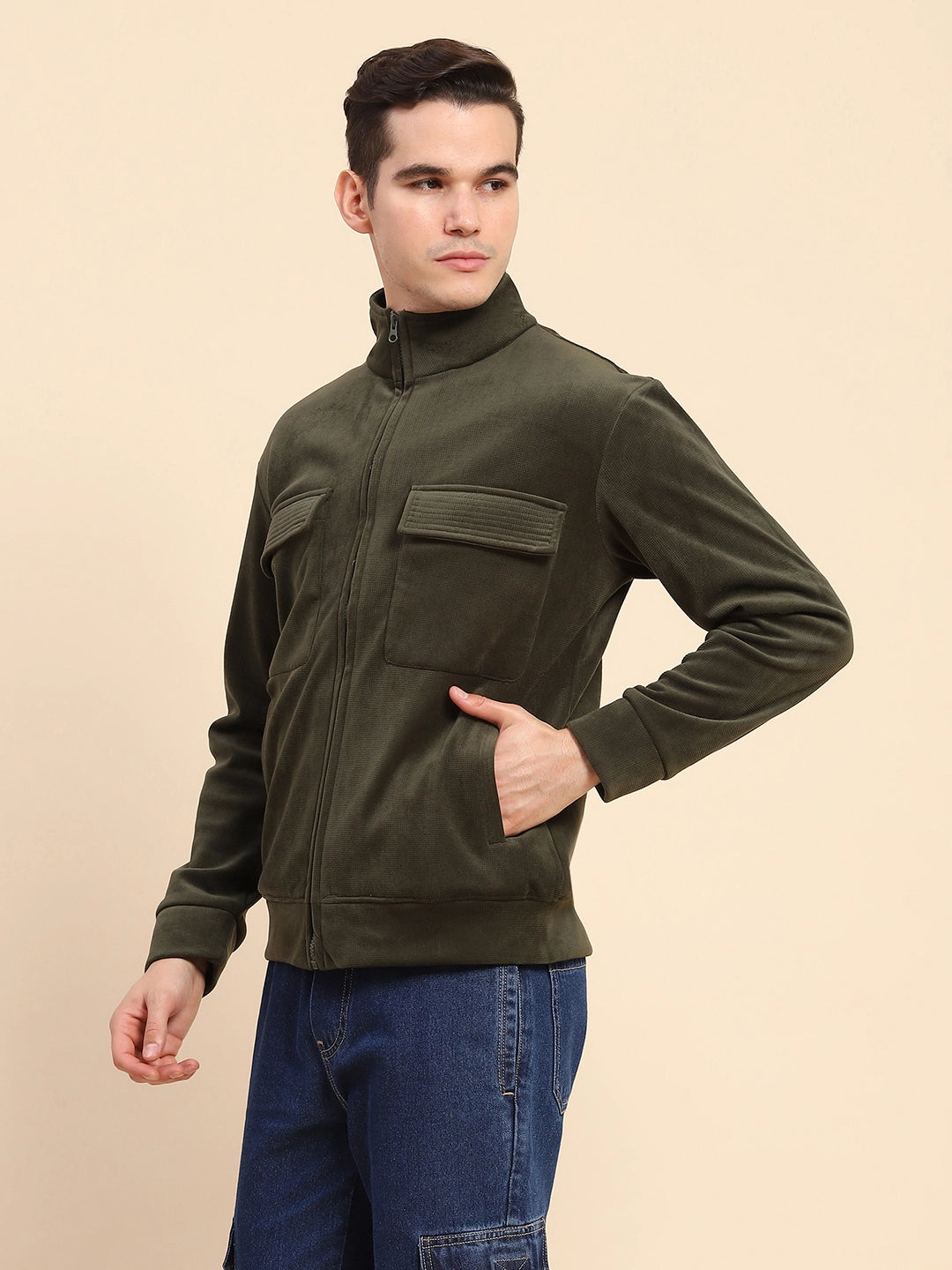 Olive  Solid Jacket - Global Republic