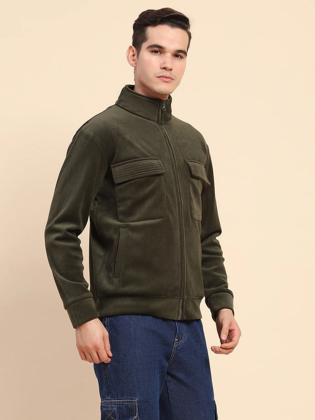 Olive  Solid Jacket - Global Republic