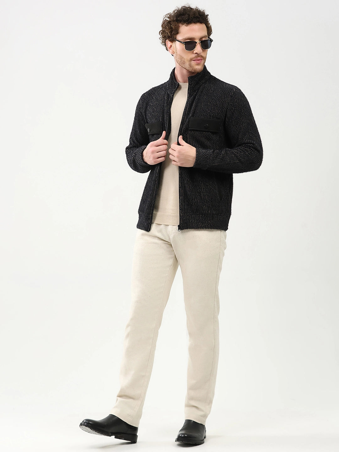 Wool-Blend Stand Collar Jacket