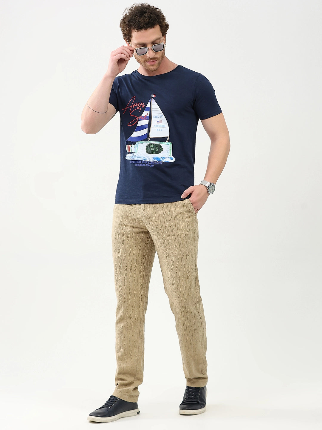 Khakhi Self-Striped Cotton Trousers