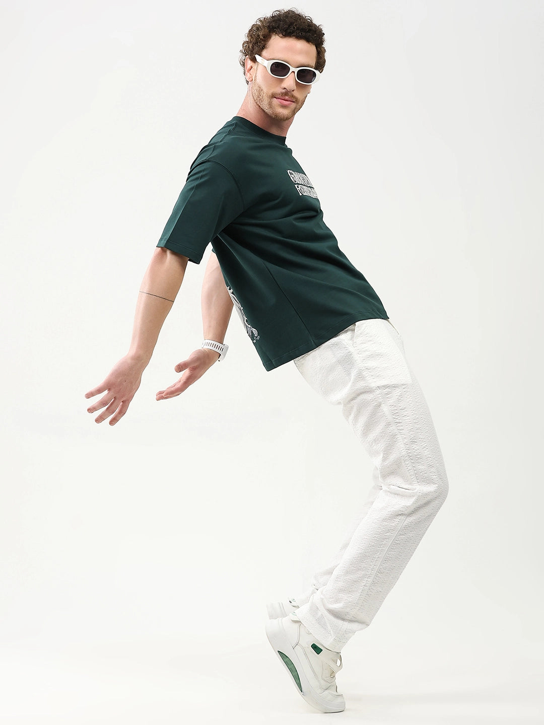 White Self-Striped Cotton Trousers